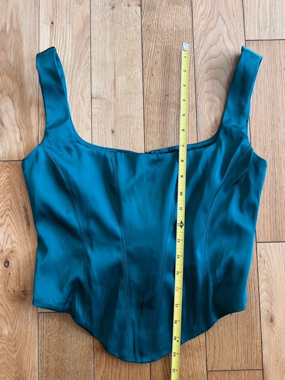 NEW Rumored Green Faux Corset Crop Top Square Neck Zip Back Size Small - Picture 6 of 8